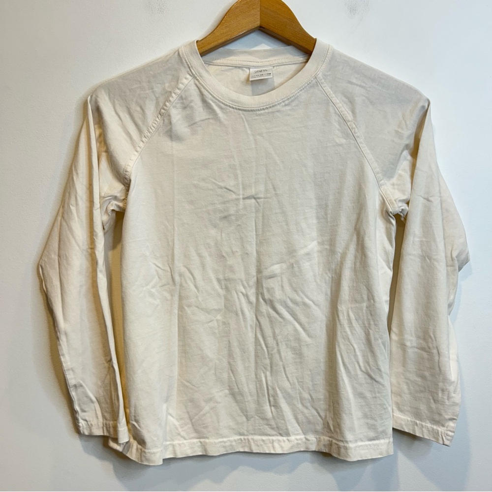 Zara Kids Long Sleeve Cotton Crewneck Shirt Cream